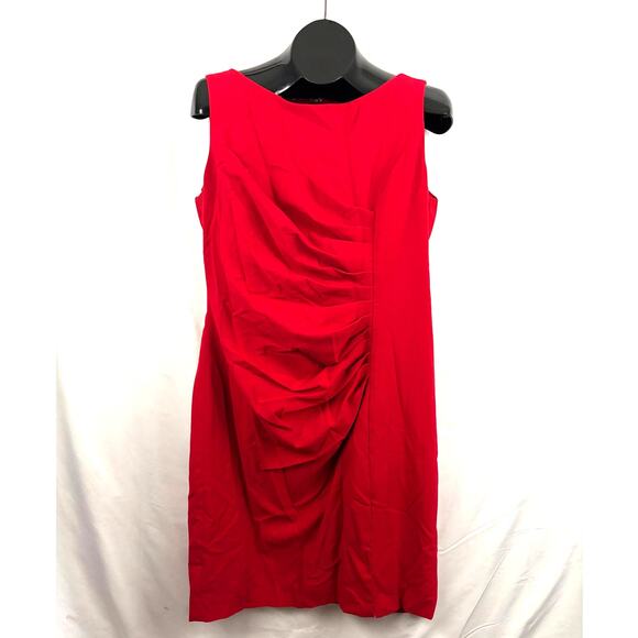 Red Calvin Klein Sleeveless Dress Sz 14 Ruched Front Lined Women's - Picture 1 of 16